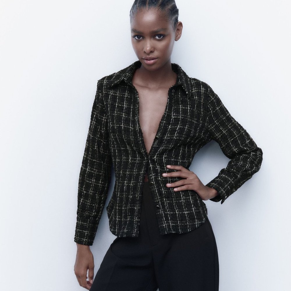 🆕 ZARA FITTED TEXTURED CHECK SHIRT